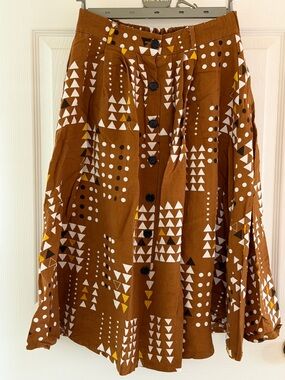 Kim's Boutique Brown & Cream Patterned Waistband Skirt